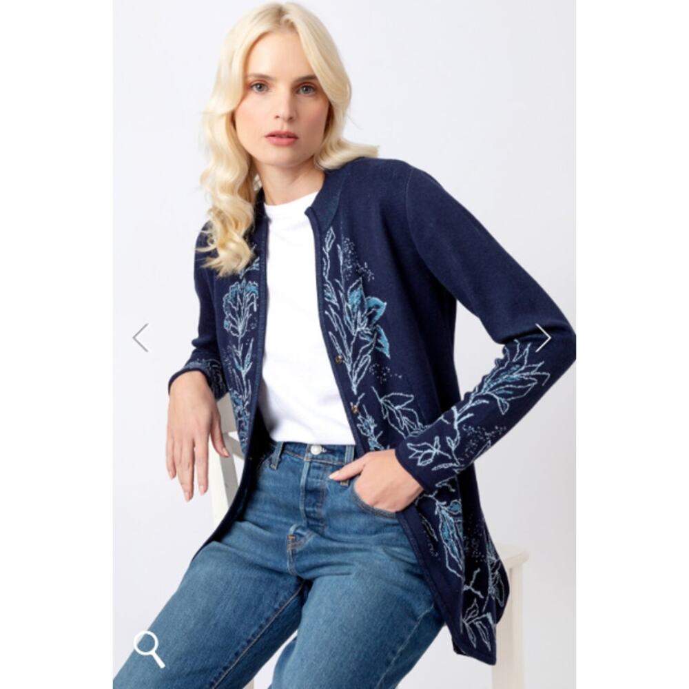 Ivko Knitted Long Jacket in Indigo Pattern size M